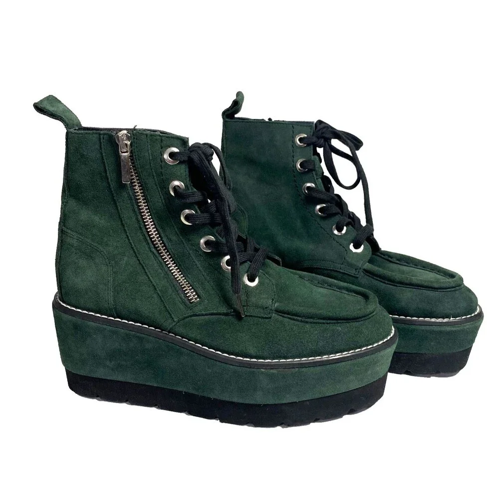 Free People Maverick Wedge Platform Boots EU 37 Runs Small Forest Green Read